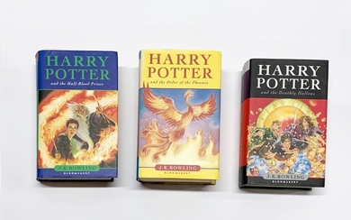 A rare first edition copy of Harry Potter and the half-blood prince with misprint on page 99 together with first editions of Harry Potter an