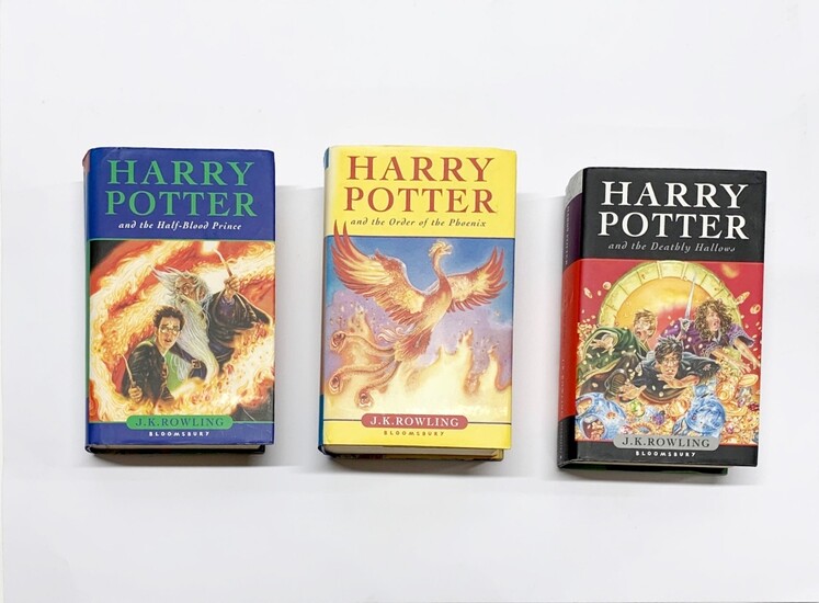 A rare first edition copy of Harry Potter and the half-blood prince with misprint on page 99 together with first editions of Harry Potter an