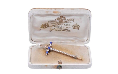 A sapphire and diamond sword brooch, circa 1900