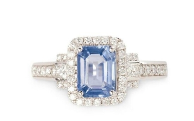 A sapphire, diamond and platinum ring