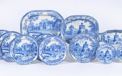 A selection of Rogers blue and white printed pearlware