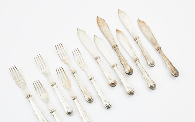 A set of 12 pieces, silver fishcutlery, stamps AN Dragsted Copenhagen 1930. Provost Christian F. Heise.