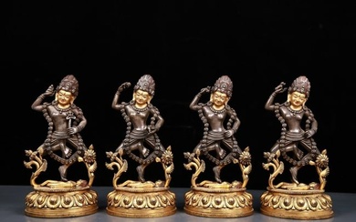 A set of exquisite gilt bronze and silver Vajra statues