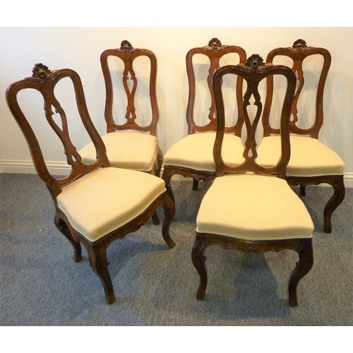 A set of five 19th century French walnut and upholstered sal...