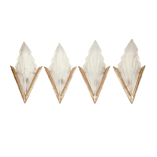 A set of four Art Deco frosted glass 'skyscraper' wall light...