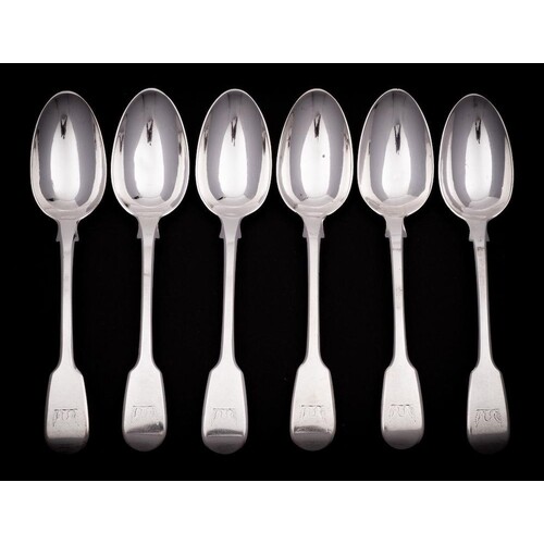A set of six William IV silver fiddle pattern dessert spoons...