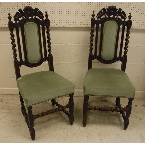 A set of six late Victorian carved oak dining chairs in the ...