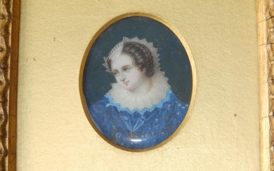 A small Victorian oval watercolour miniature - Head &...