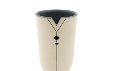 A studio pottery vase by Louise Darby with pierced geometric...