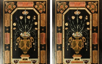 A superb Pair of Italian Pietra dura table tops depicting wo...