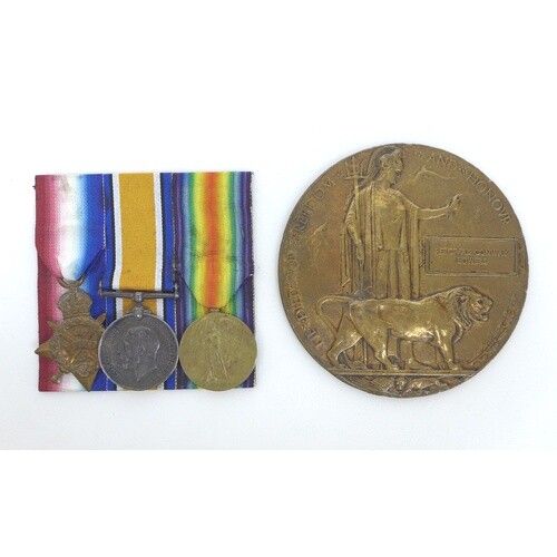 A trio of WWI medals and a Death Plaque for 9664 Private P. ...