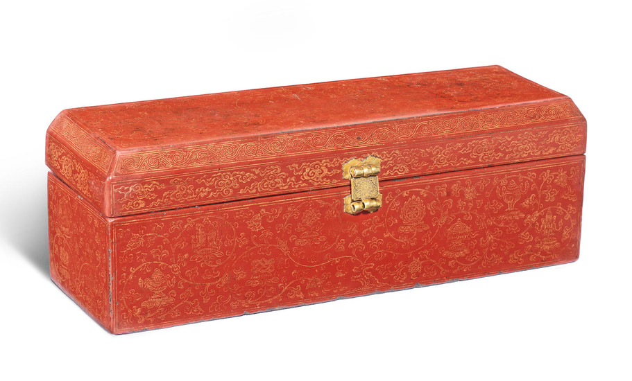 A very rare qiangjin-decorated 'Bajixiang' sutra box and cover
