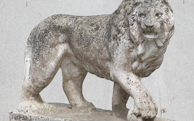 SOLD. A walking lion. Artificial sandstone garden sculpture. 20th century. H. 55 cm. L. 80 cm. D. 25 cm. – Bruun Rasmussen Auctioneers of Fine Art