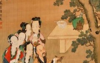 AFTER TANG YIN (19TH CENTURY) BEAUTIES IN A GARDEN A...