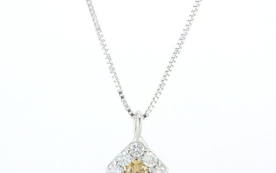 AIG Certified - 14 kt. White gold - Necklace with pendant Diamonds - Natural 0.10ct Fancy Brownish Yellow VVS1+0.18ct+14kt Chain