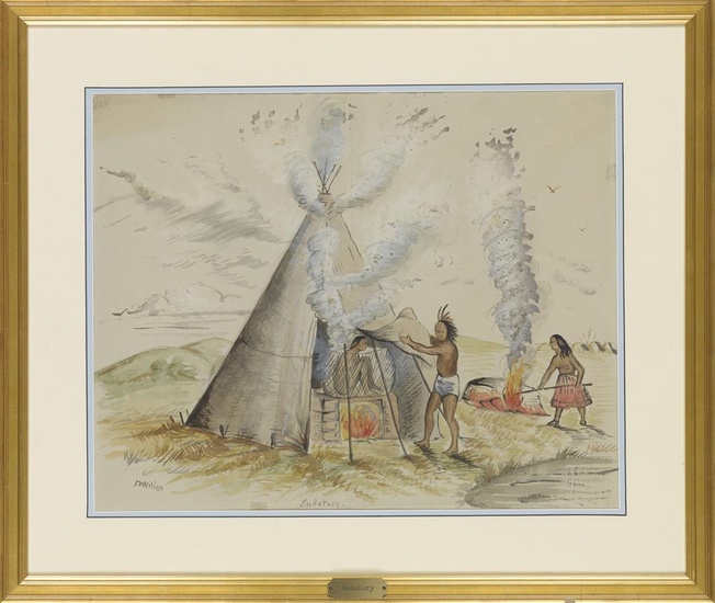 (AMERICAN INDIANS.) Wilson, J.J.; artist. Group of 7 early watercolor interpretations of classic...
