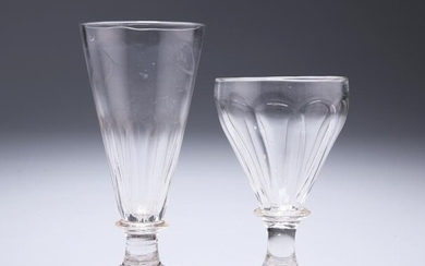 AN 18TH CENTURY ALE GLASS, with partially fluted