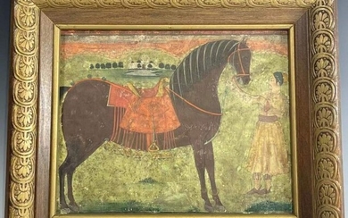 AN 18TH CENTURY INDIAN HORSE AND MAN PAINTING