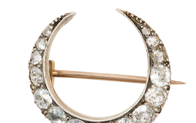 AN ANTIQUE DIAMOND CRESCENT MOON BROOCH in yellow ...