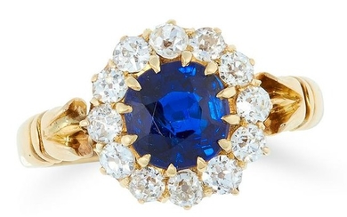 AN ANTIQUE SAPPHIRE AND DIAMOND CLUSTER RING, 1903 in