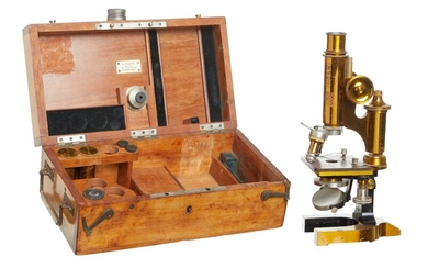 AN AUSTRIAN LACQUERED BRASS MICROSCOPE, AND A PRECISION DIAL BY C. REICHERT AND ANOTHER MICROSCOPE BY R & J BECK