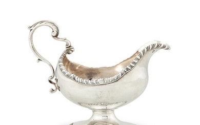 AN EARLY GEORGE III SILVER OVAL PEDESTAL SAUCE BOAT BY SEBASTIAN & JAMES CRESPELL