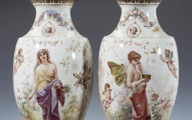 AN EXCEPTIONAL SEVRES URN PAIR SIGNED M. DEMONCEAUX