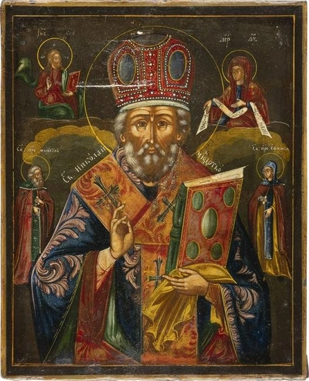 AN ICON SHOWING ST. NICHOLAS OF MYRA Russian, 1st half 19th