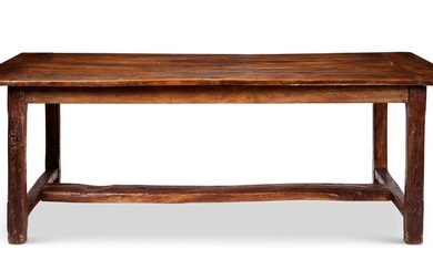 AN OAK REFECTORY TABLE IN 18TH CENTURY STYLE, PROBABLY INCORPORATING SOME PERIOD ELEMENTS