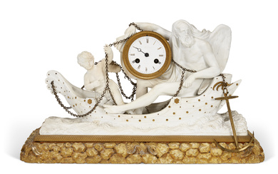 AN ORMOLU-MOUNTED PARIS (NAST) BISCUIT PORCELAIN AND GILTWOOD FIGURAL MANTEL...