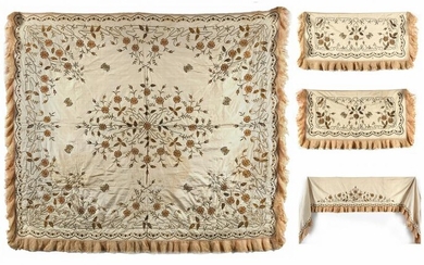 AN OTTOMAN EMBROIDERED BEDSHEET AND ACCESSORIES