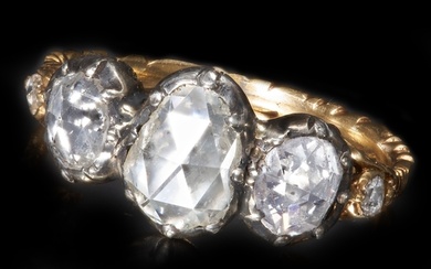 ANTIQUE DIAMOND 3-STONE RING, Lovely rose cut diamonds. Larg...