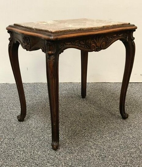 ANTIQUE LOUIS XV STYLE WALNUT MARBLE TOP TABLE