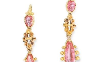 ANTIQUE PINK TOPAZ DROP EARRINGS, CIRCA 1800 the