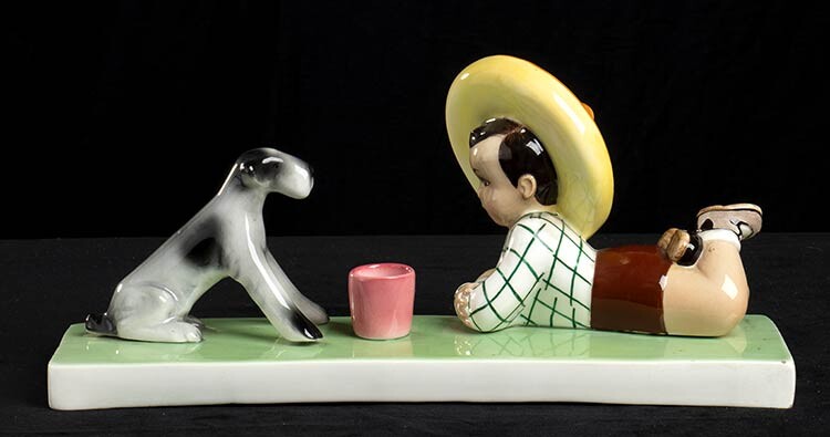 Lot-Art | ARS PULCHRA CHILD WITH DOG, 1950 Ceramic shaped as slip...