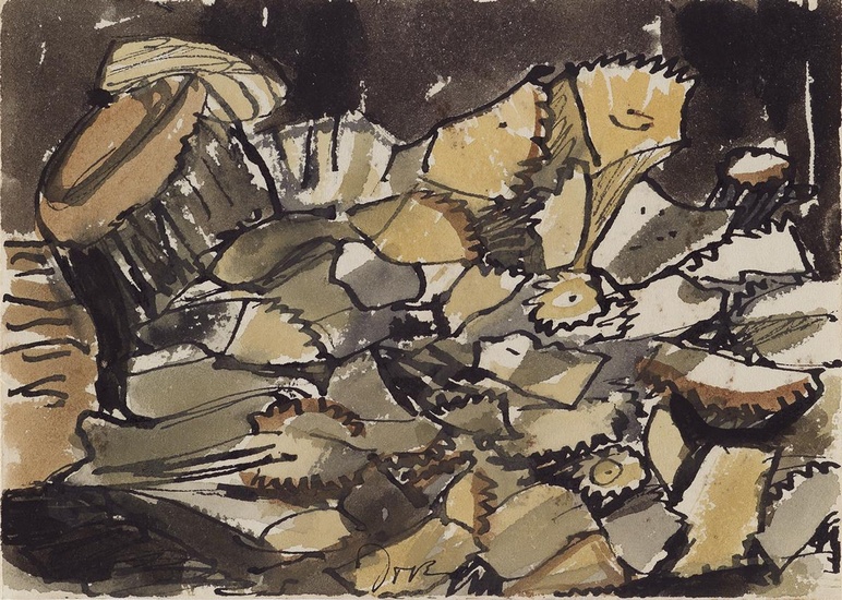 ARTHUR DOVE Study for "Woodpile." Watercolor and pen and ink on paper, 1938....