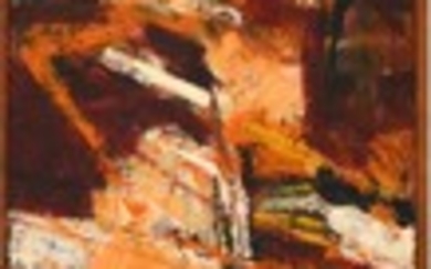 ARTIST UNKNOWN, ABSTRACT 1962, INSCRIBED 'JACKS / 62', OIL ON BOARD, 139 X 26CM
