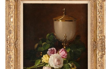 ATTRIBUTED TO EDWARD CHALMERS LEAVITT (Rhode Island, 1842-1904), Still life of roses, black-eyed
