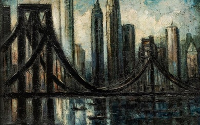Adolph Arthur Dehn (American, 1895-1968) Oil on Canvas, 1944, "Queensboro Bridge & Manhattan