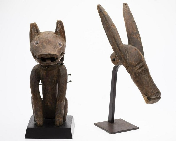 African Fetish Dog Figure and Carved Donkey Head