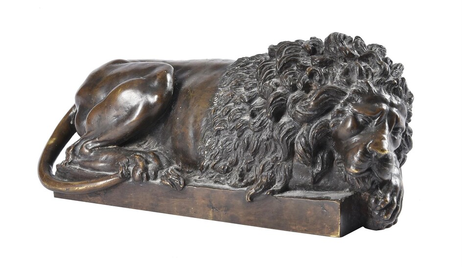 After Antonio Canova (Venetian 1757-1822), A bronze model of a recumbent lion