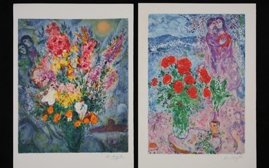 After Chagall 2 Lithographs Bouquets