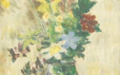 Alan Clutton-Brock, British 1904-1976- Spring flowers; oil on canvas laid down on board, signed lower left, 37 x 23.5 cm (ARR) Exhibited: Marlborough Fine Art, London, January 1952, no.14, according to the label affixed to the reverse.