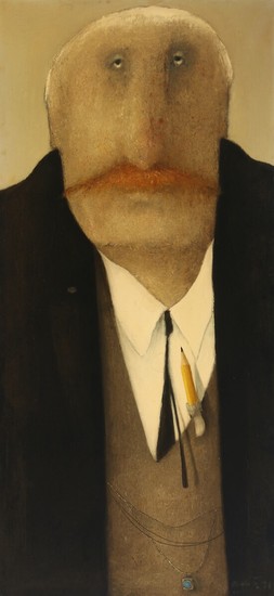 Albert Bertelsen: “Handelsmand”. Signed Albert Bertelsen and on the reverse 1971. Oil on canvas. 130×60 cm.