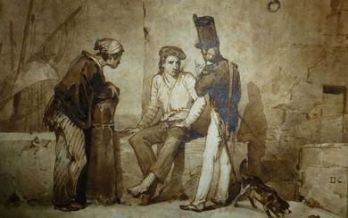 Alexandre Gabriel Decamps (1803-1860) - Marins et soldat, scène de port animée