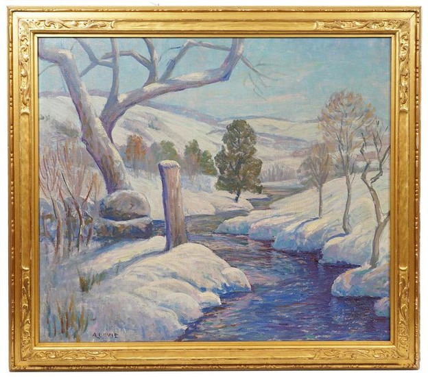 Alfred Lowe 'Winter Creek' Oil Painting