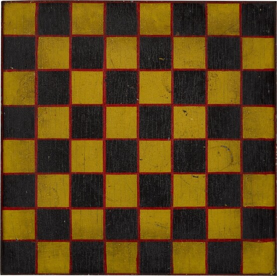 American Black, Yellow and Red Paint-Decorated Pine Checkerboard, Late 19th Century