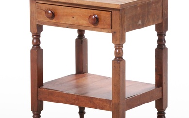 American Primitive Cherrywood Two-Tier Side Table, 19th Century