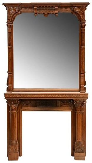 American Walnut Fireplace Mantel with Over Mirror