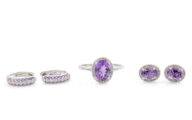 Amethyst Ring and Two Pairs of Earrings